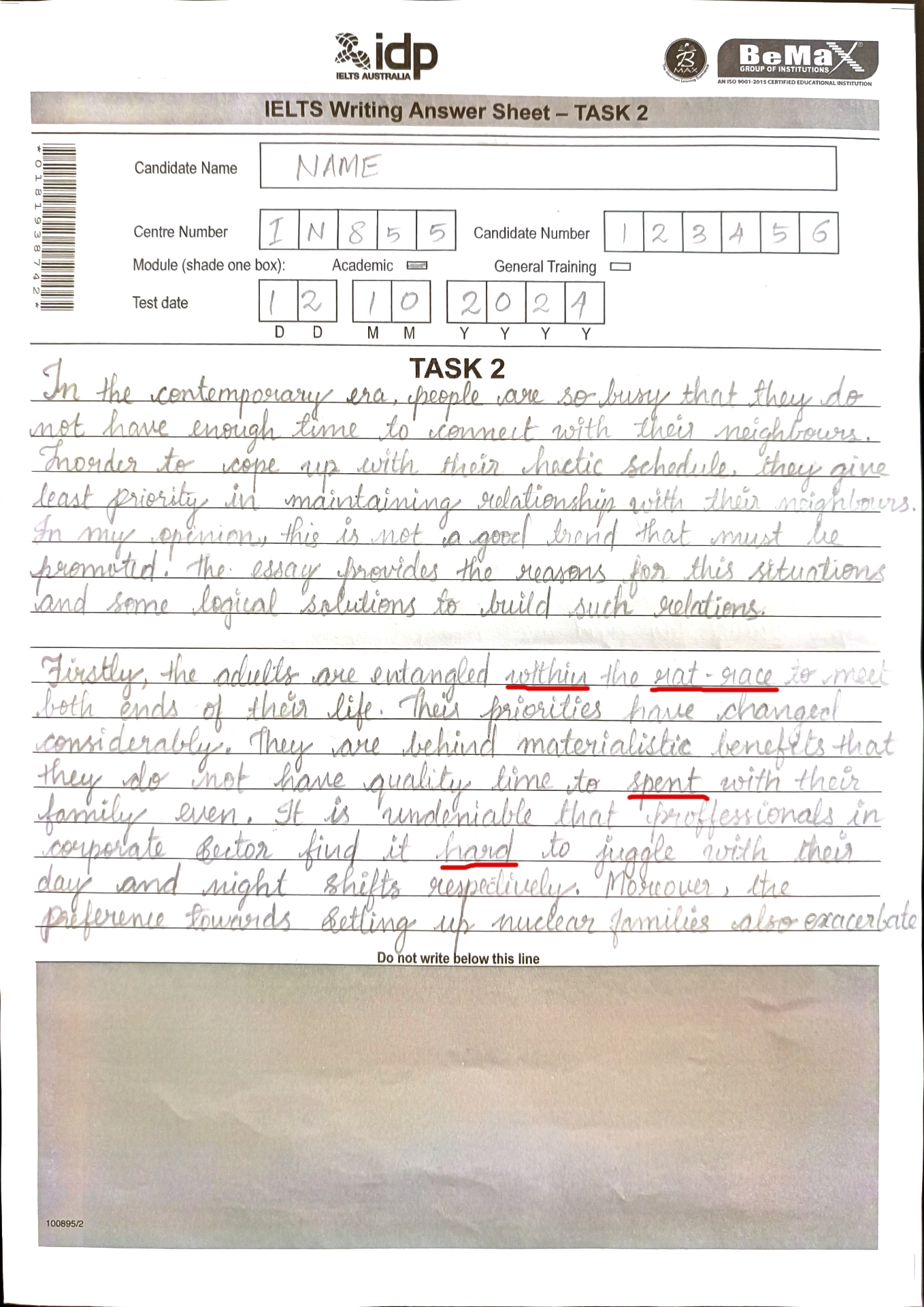 IELTS sample answer page 1