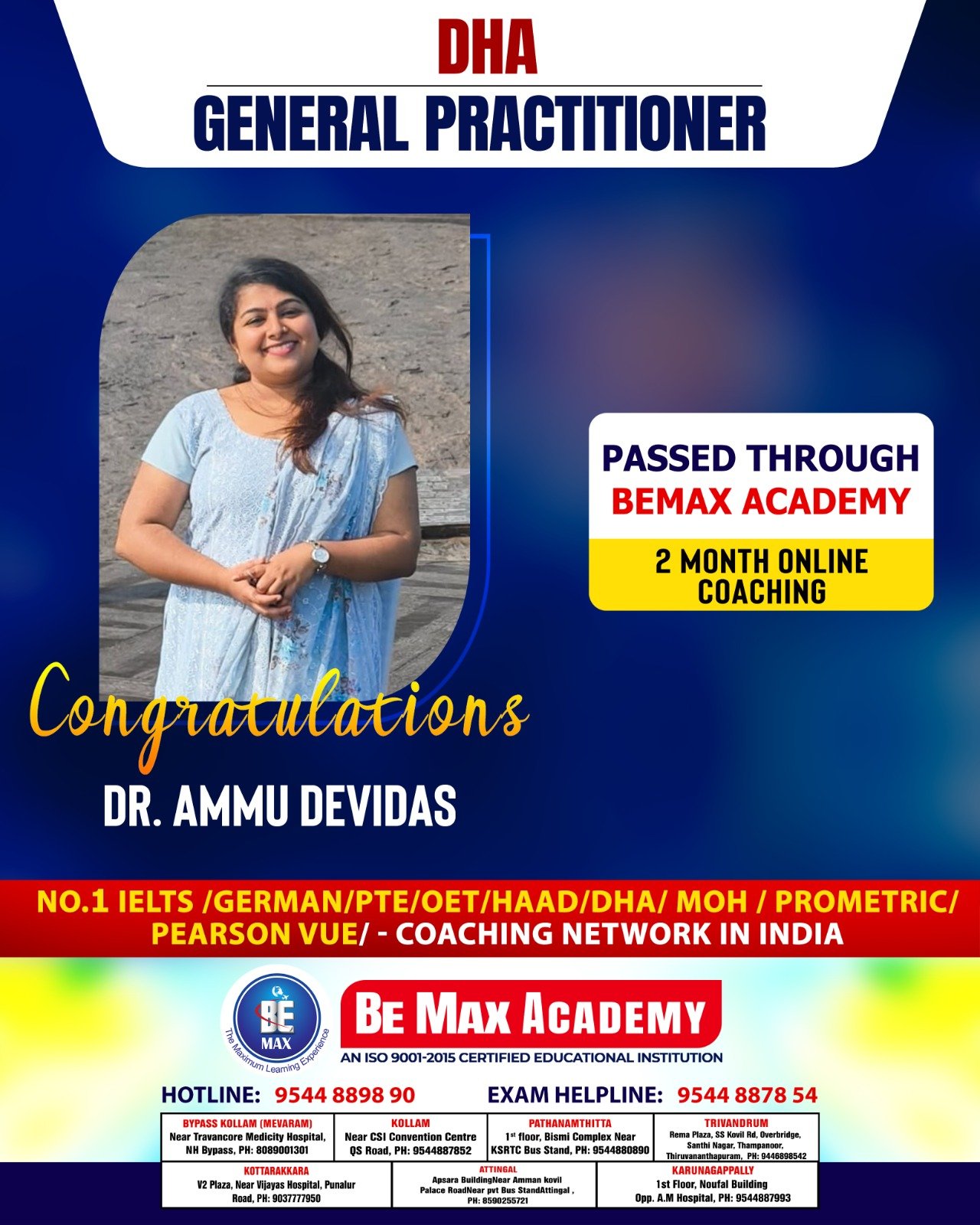 Be Max Academy GP licensing exam success poster