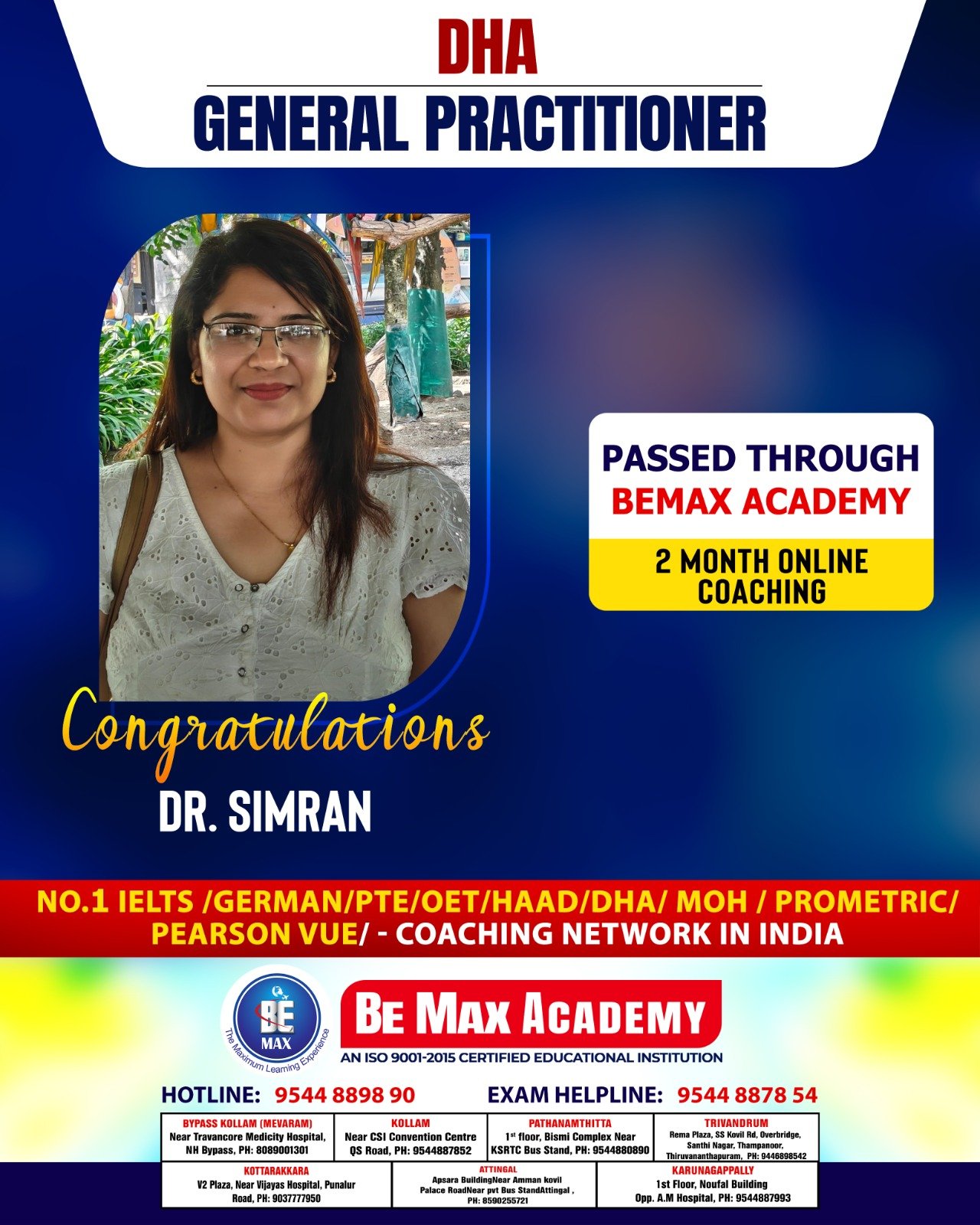 Be Max Academy GP licensing exam success poster