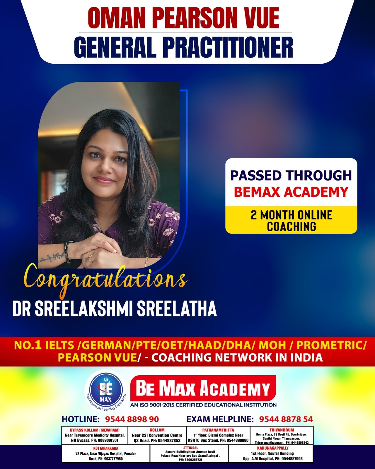 Be Max Academy GP licensing exam success poster