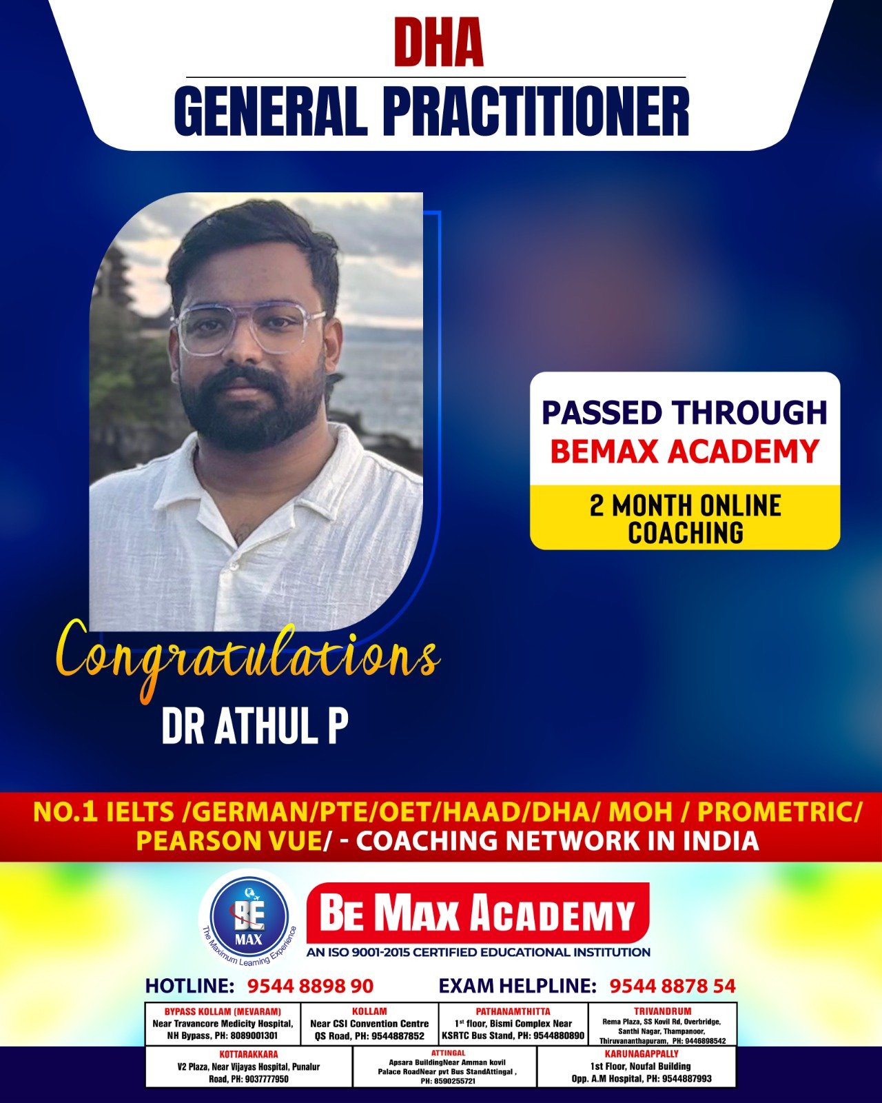 Be Max Academy GP licensing exam success poster