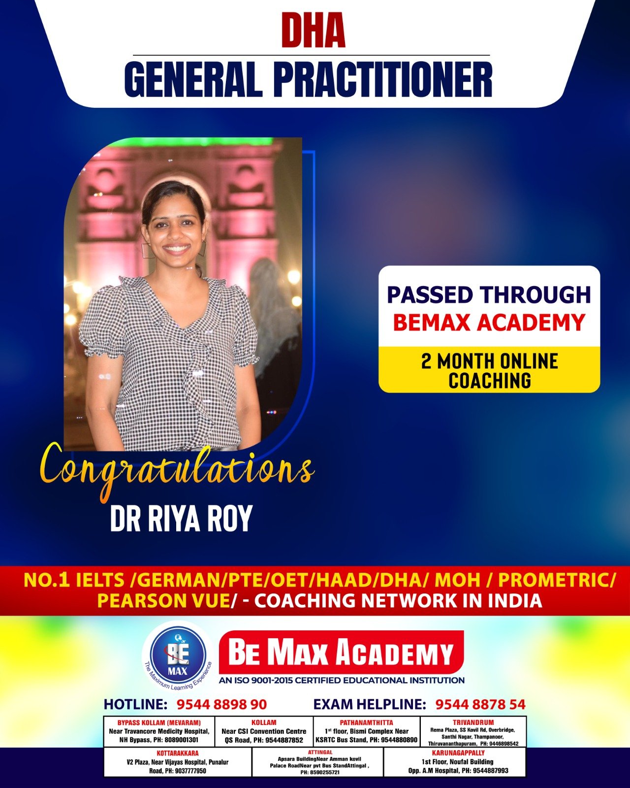 Be Max Academy GP licensing exam success poster