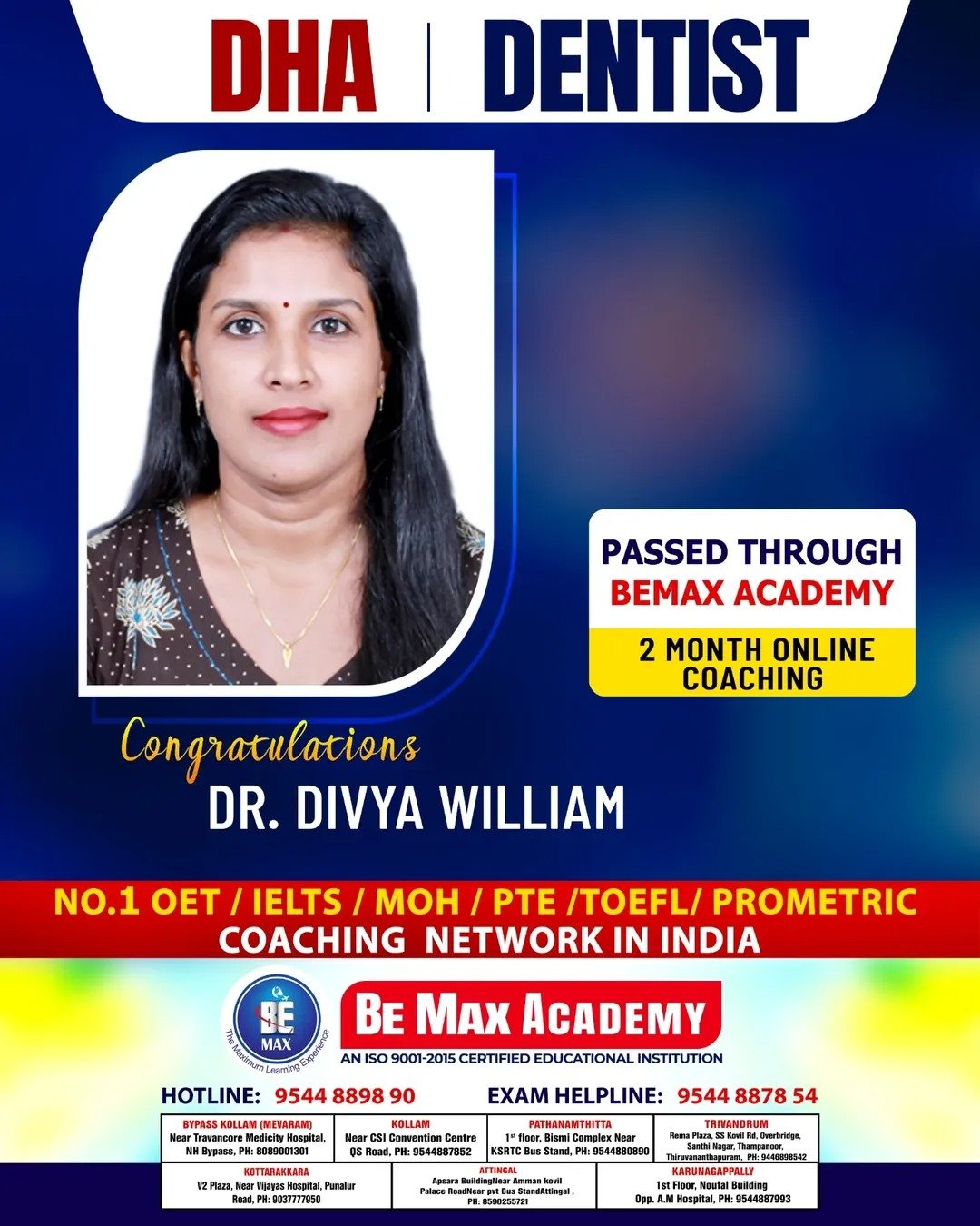 Be Max Academy student licensing exam success — result poster 2