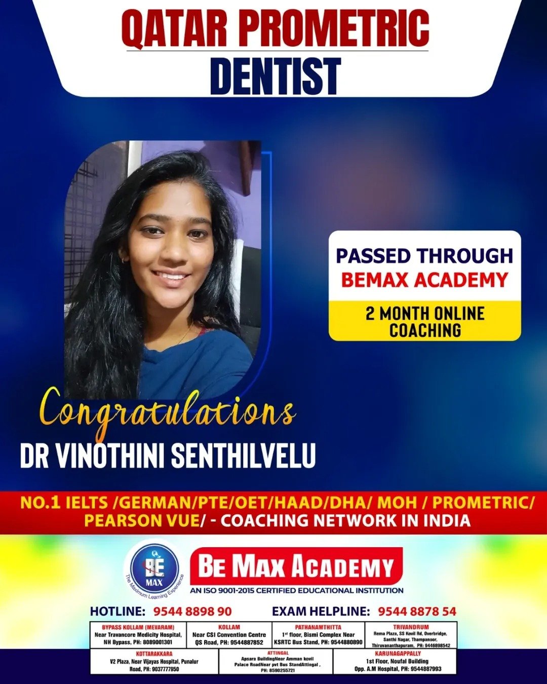 Be Max Academy student licensing exam success — result poster 4