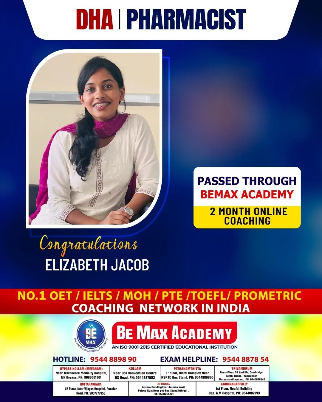 Be Max Academy pharmacy licensing exam success — result poster 2