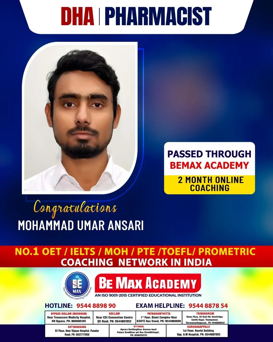 Be Max Academy pharmacy licensing exam success — result poster 4