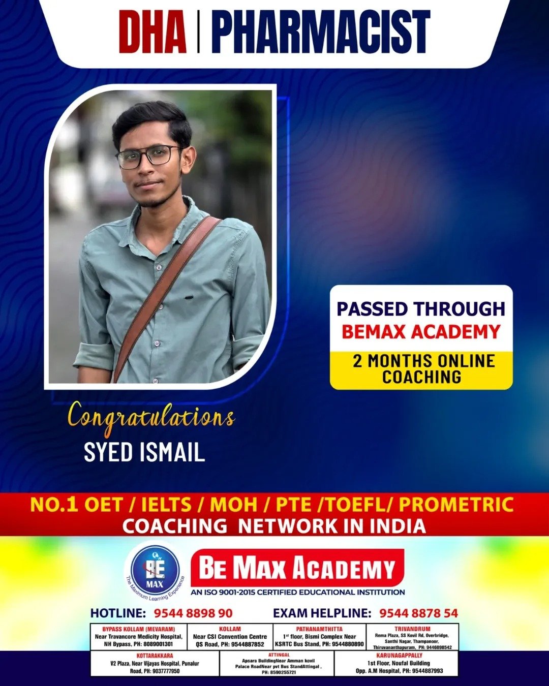 Be Max Academy pharmacy licensing exam success — result poster 1